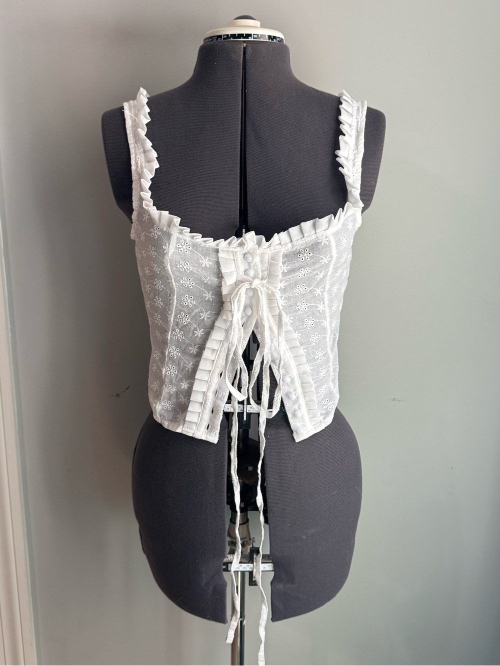 Amazon White Eyelet Ruffle Tie-Back Tank Top
